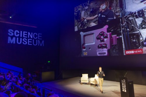 Tim Peake talking about the Astro Pi Challenge at an event at the Science Museum