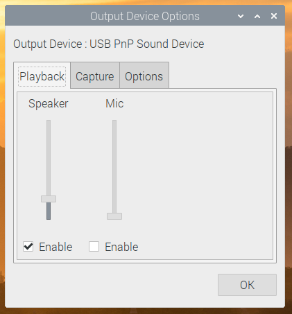 Example of Output Device Settings menu of Raspberry Pi Desktop
