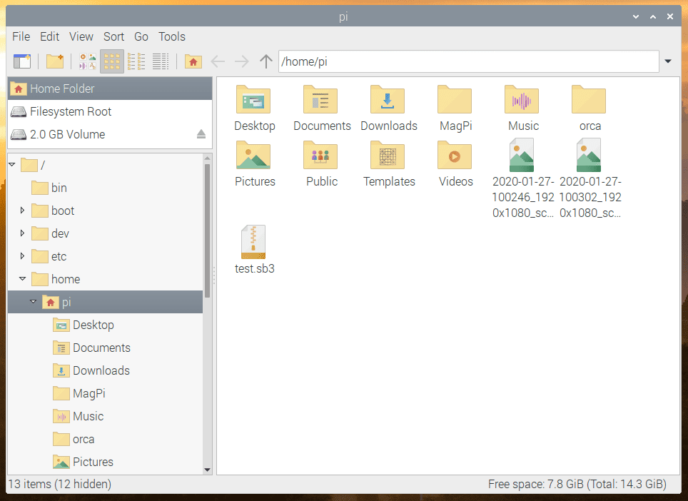 PCmanFM file manager on Raspbian