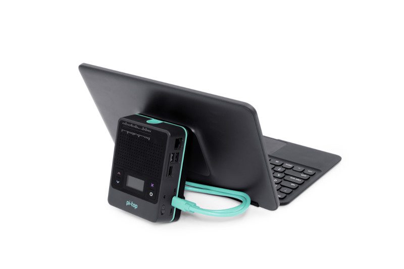 The pi-top [4] DIY Edition clips to the kickstand for a neat all-in-one solution