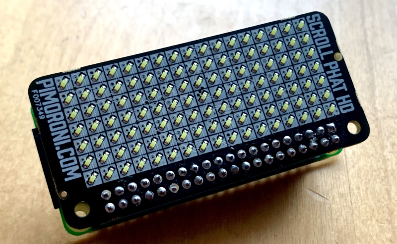 The Scroll pHAT HD without its diffuser. 119 very bright LEDs