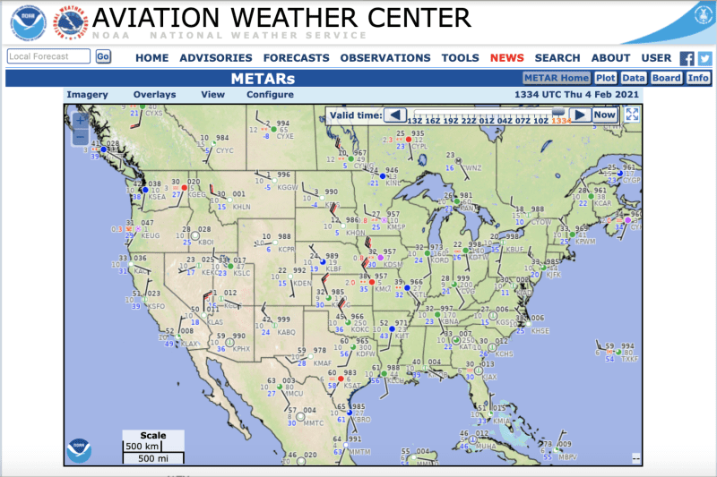 METAR data can be pulled from a site such as aviationweather.gov, which uses familiar airport short codes. Write these codes on the back of your map when attaching your LEDs