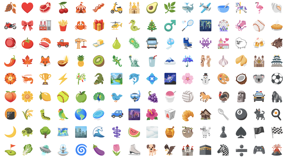 A variety of the new emoji designs that are now visible across Google products including Gmail, Google Chat, YouTube Live Chat and Chrome OS.